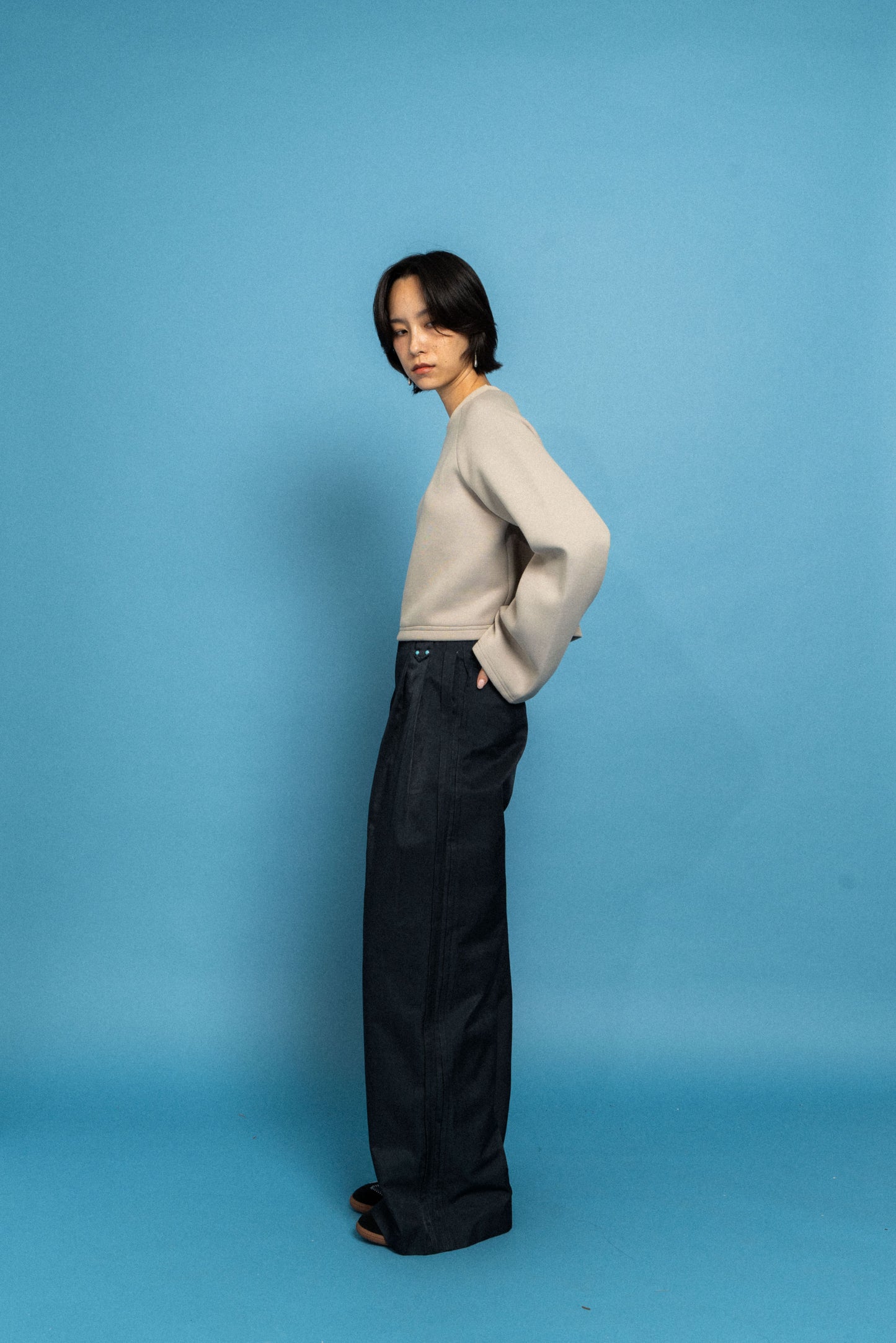 Navy Straight stiff trousers