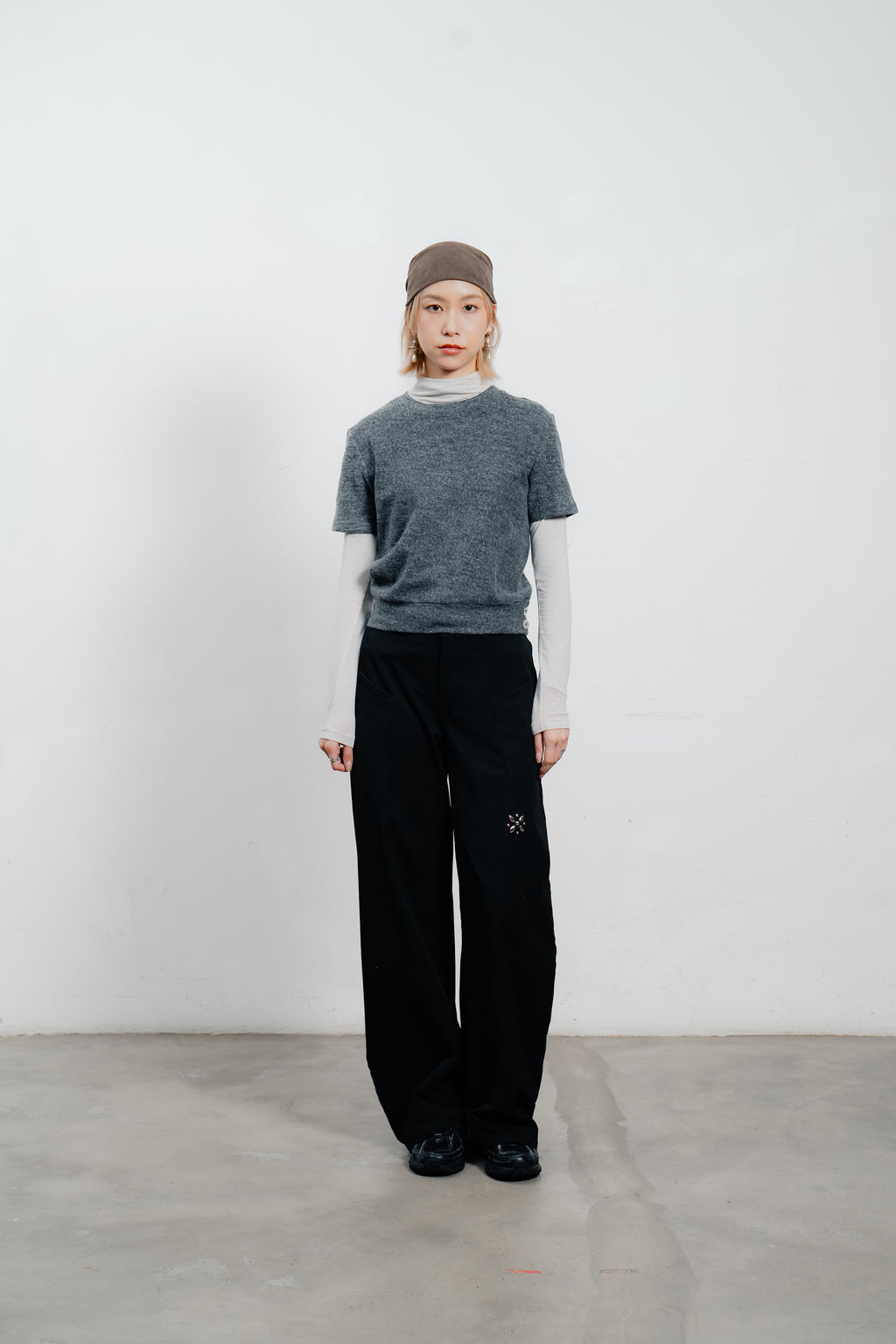 Grey Wool Short Sleeve Jumper
