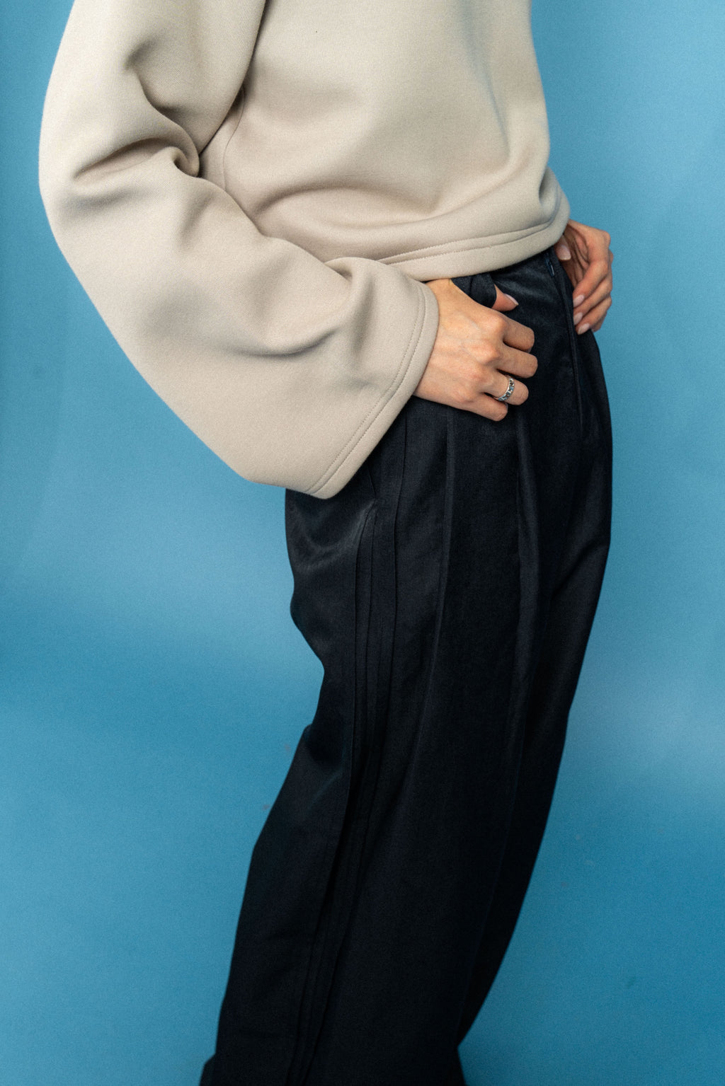 Navy Straight stiff trousers