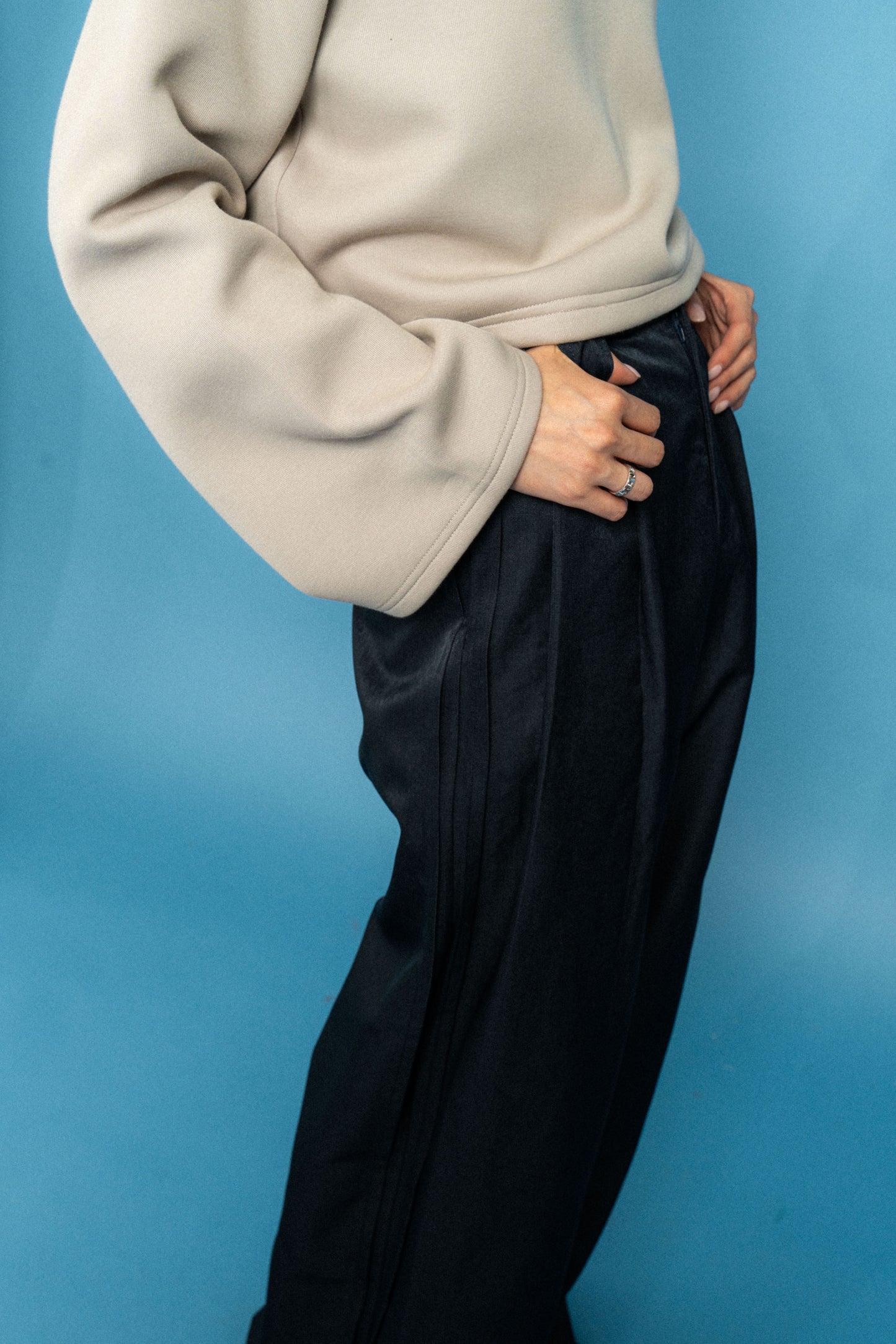 Navy Straight stiff trousers