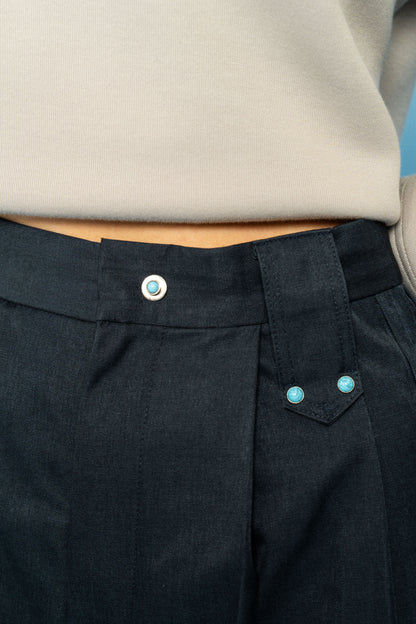 Navy Straight stiff trousers