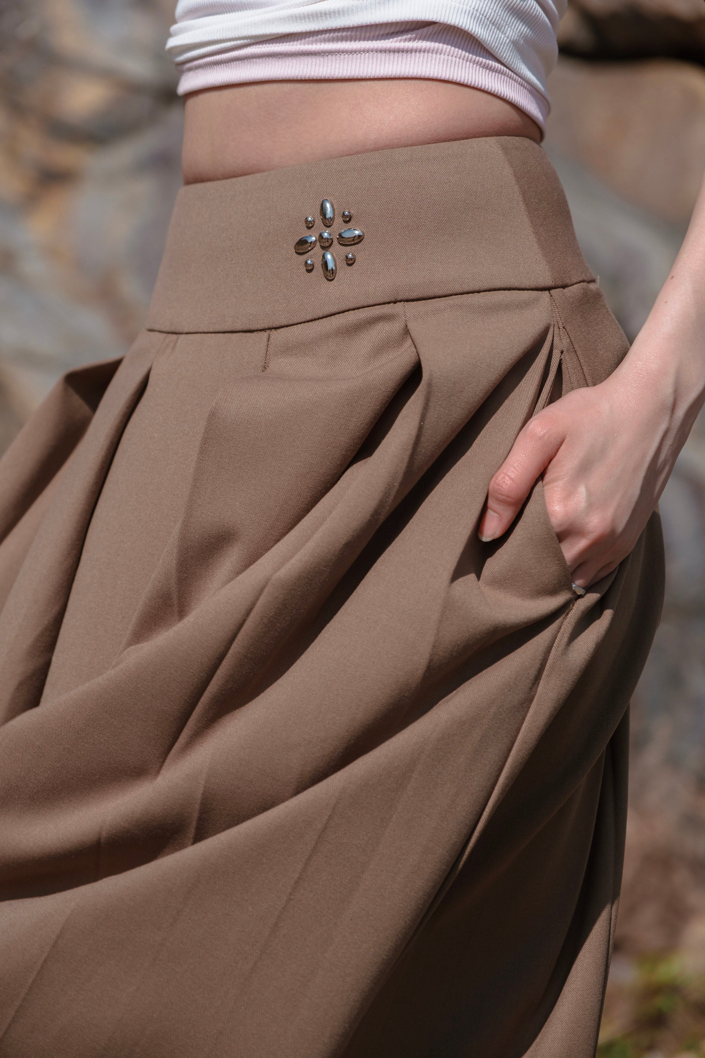 Side-Slit Pleated Midi Skirt