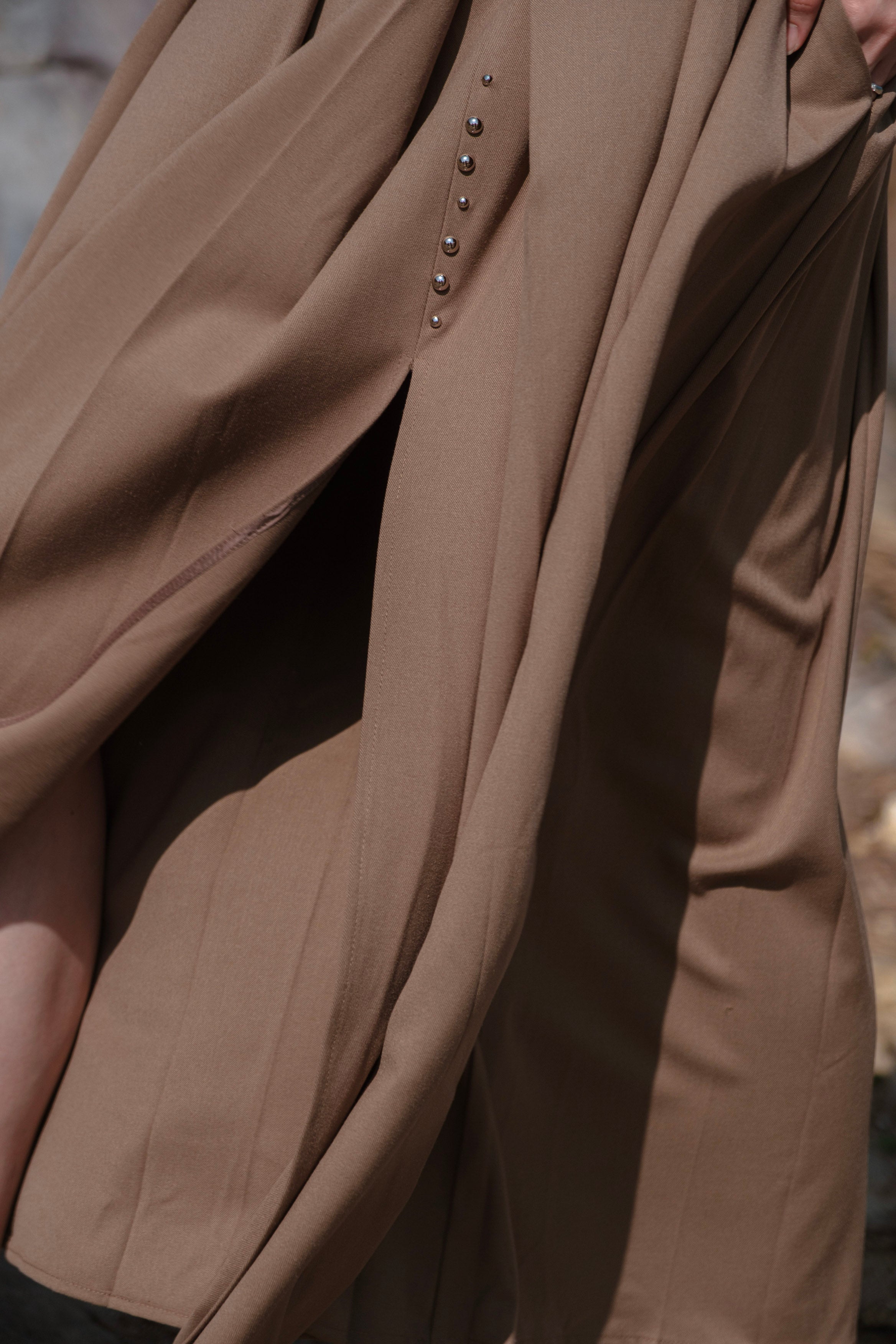 Side-Slit Pleated Midi Skirt
