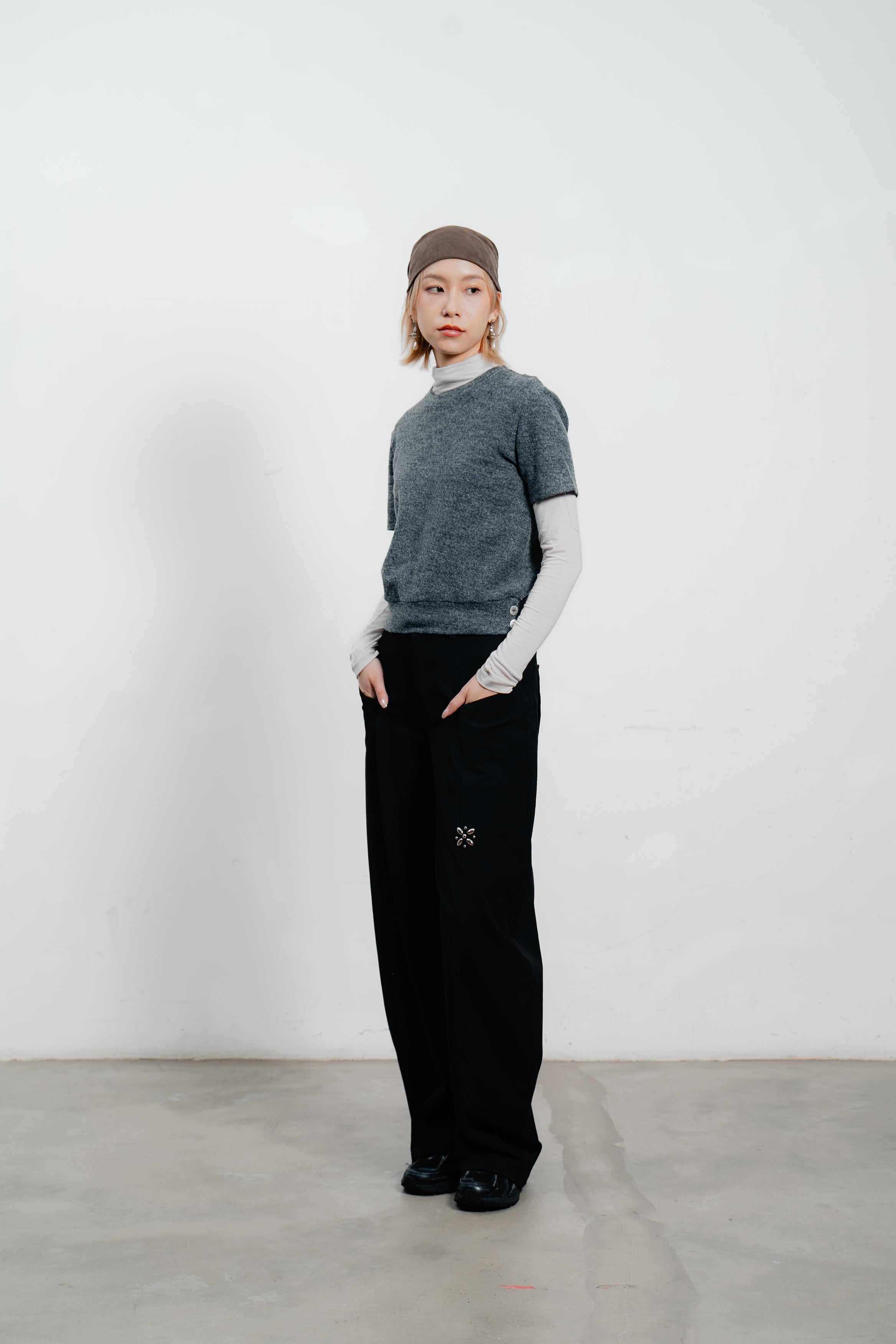 Grey Wool Short Sleeve Jumper