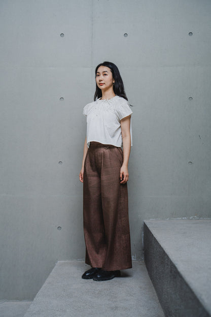 LINEN STRAIGHT STIFF TROUSERS