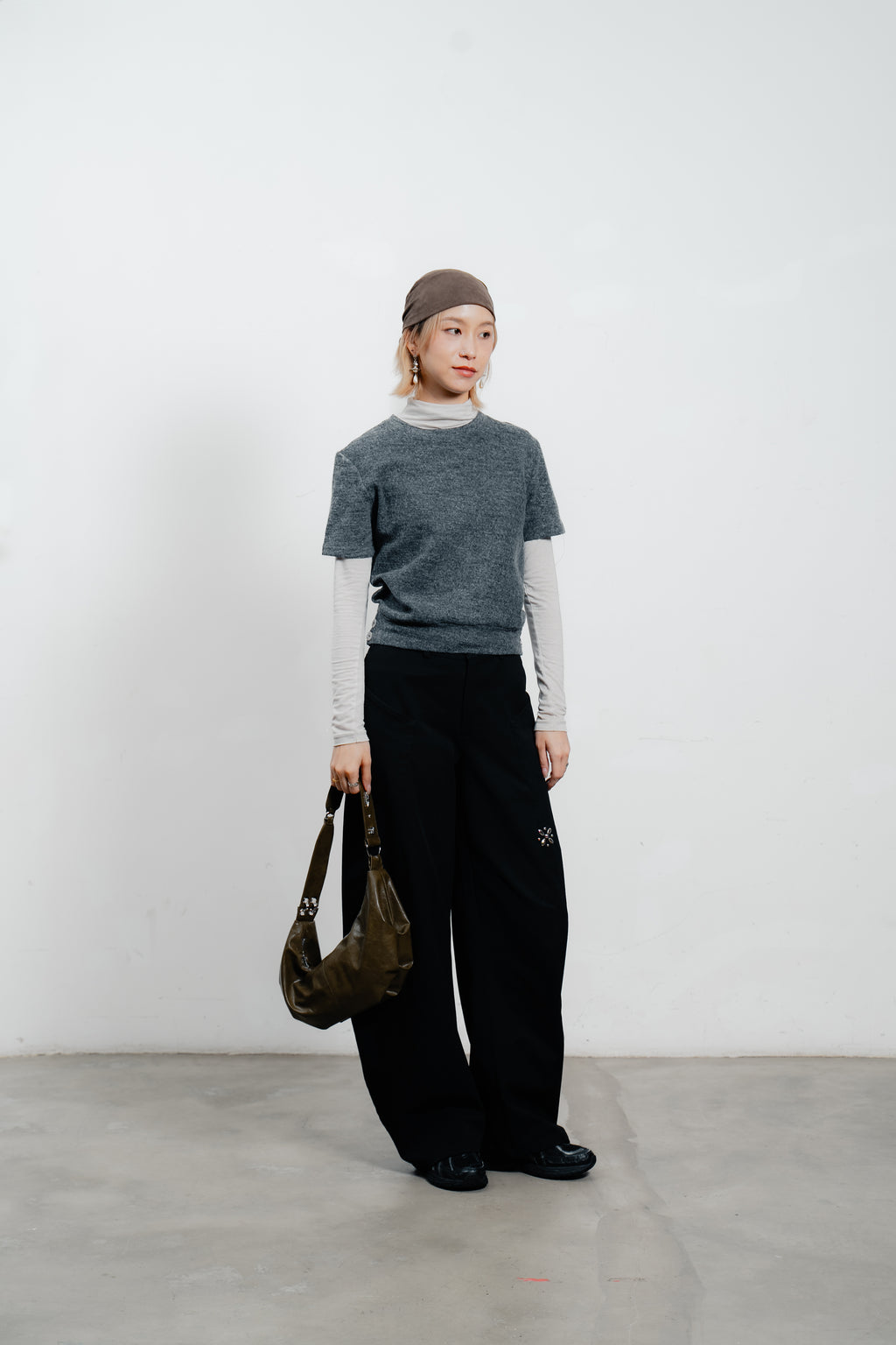 Grey Wool Short Sleeve Jumper