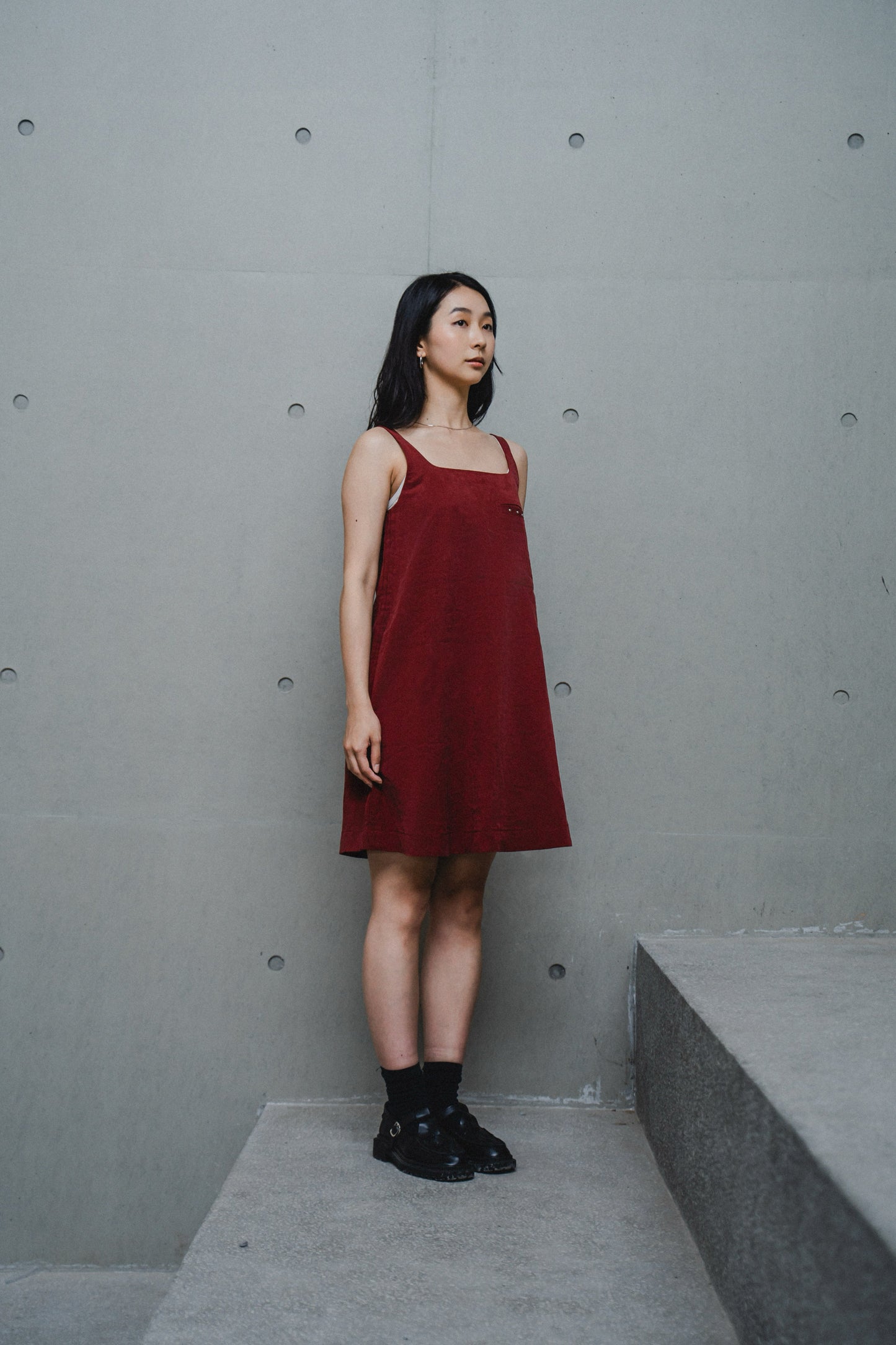 CONTRAST-PANEL RED MINI DRESS