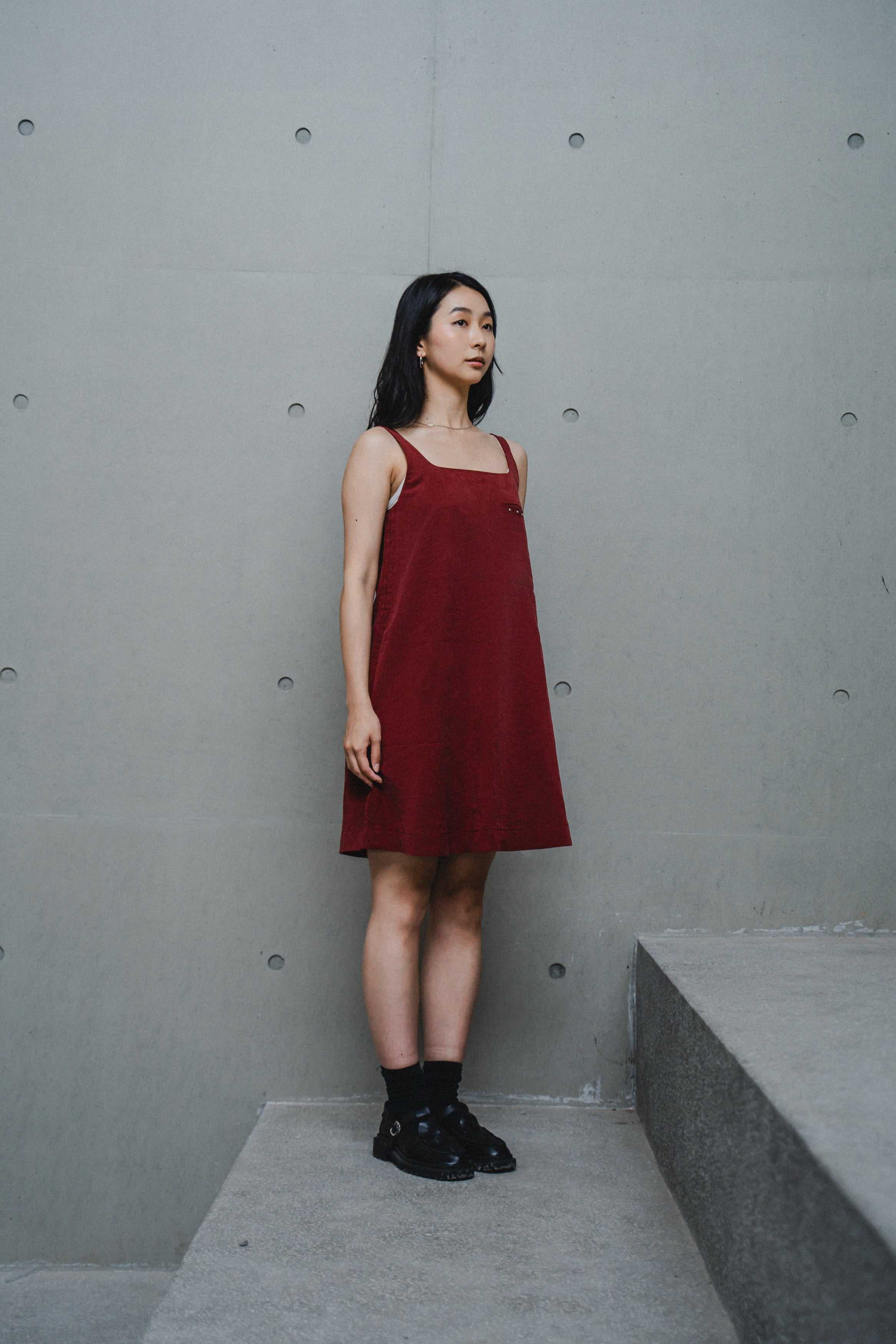 CONTRAST-PANEL RED MINI DRESS