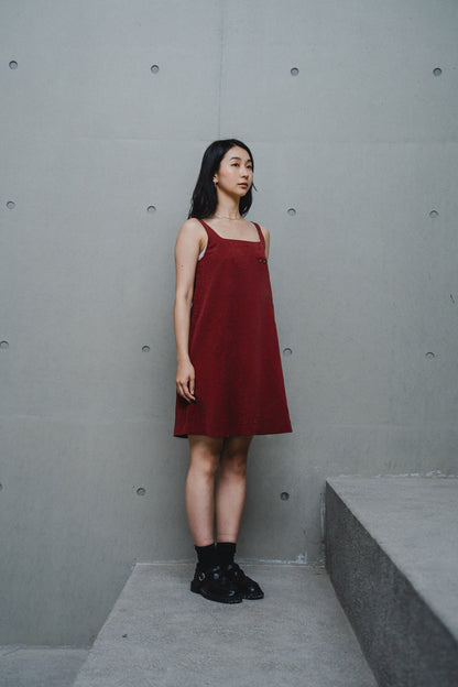 CONTRAST-PANEL RED MINI DRESS