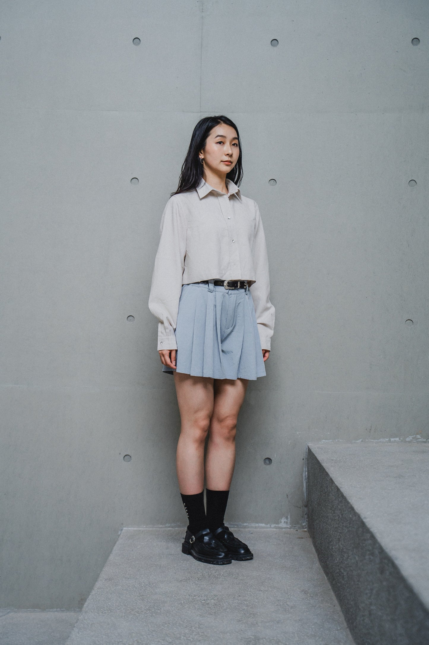 CREAM CROPPED TENCEL COTTON SHIRT