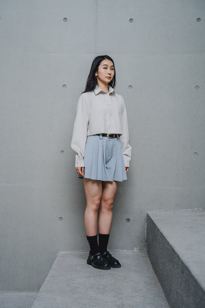 CREAM CROPPED TENCEL COTTON SHIRT