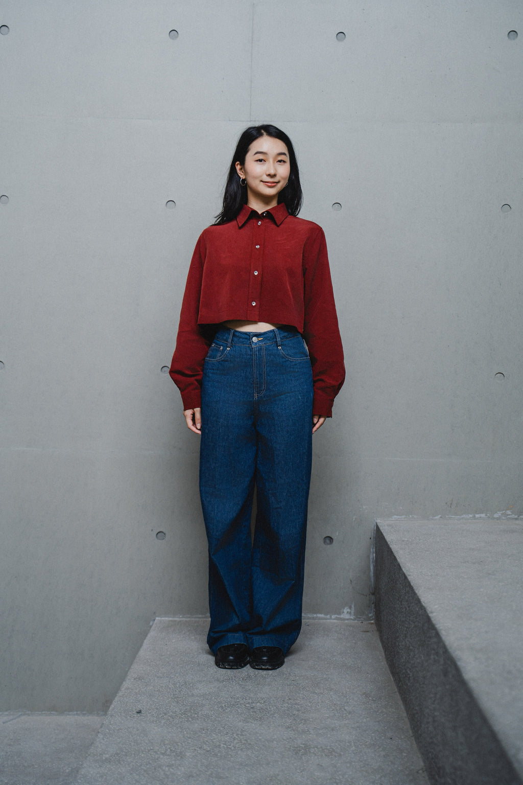 RED CROPPED TENCEL COTTON SHIRT
