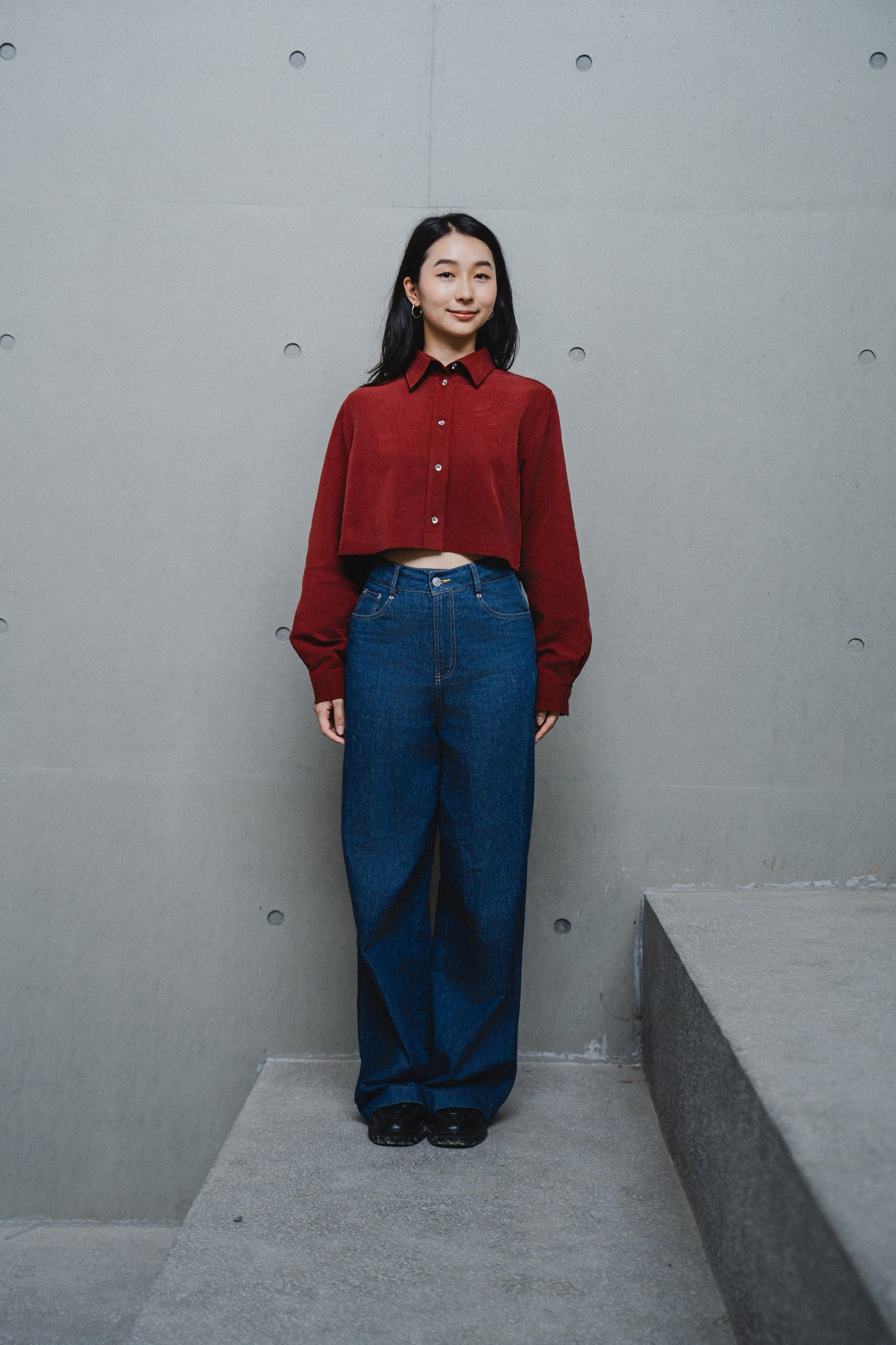RED CROPPED TENCEL COTTON SHIRT