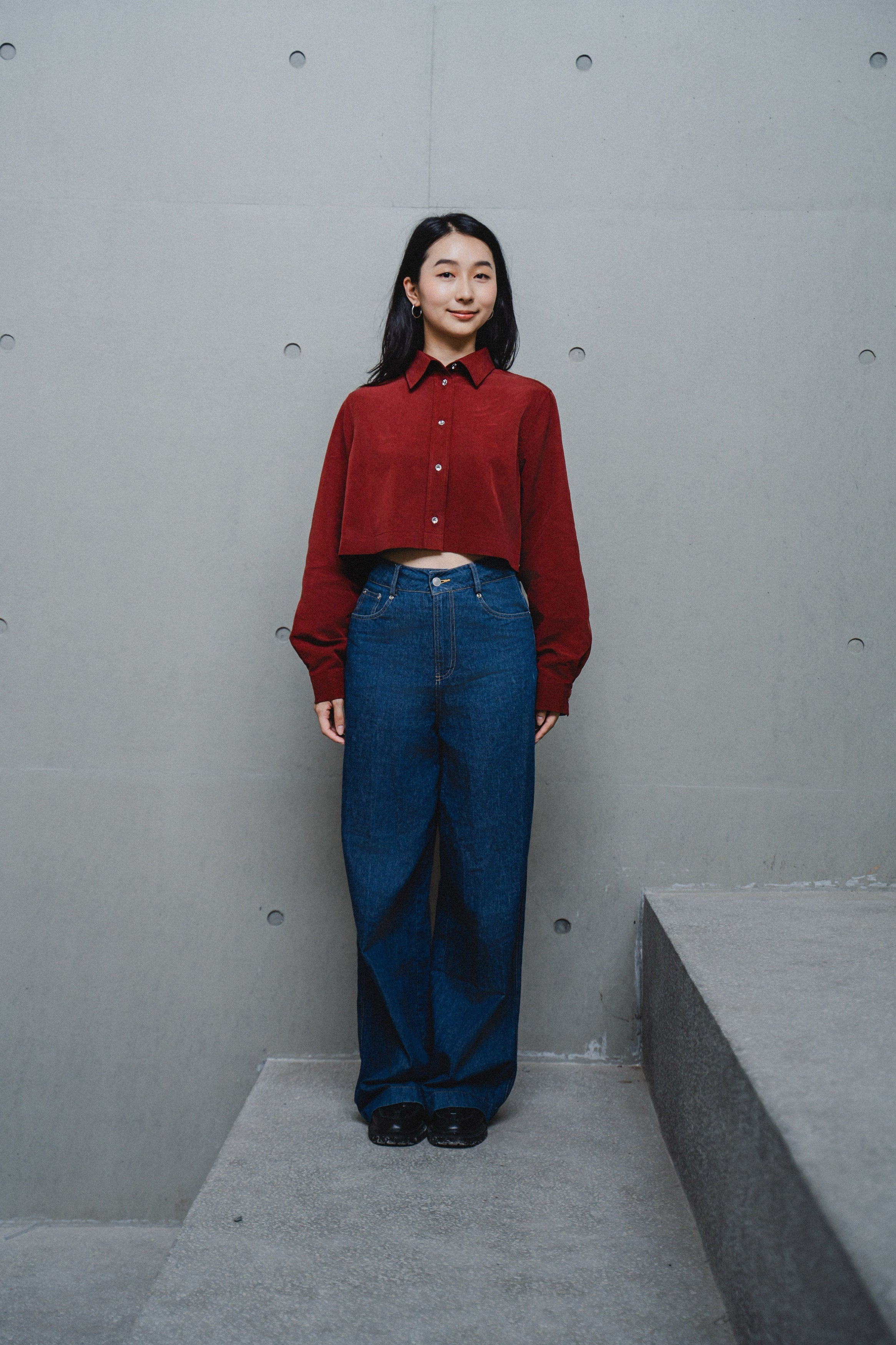 RED CROPPED TENCEL COTTON SHIRT