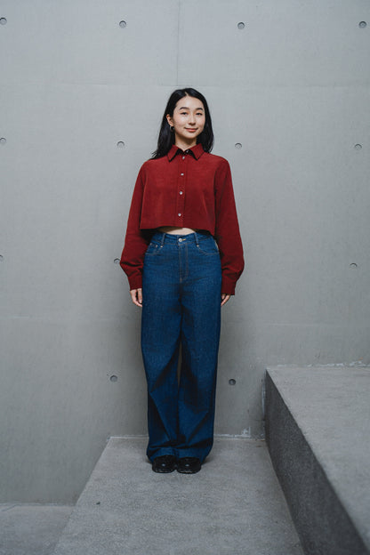 RED CROPPED TENCEL COTTON SHIRT
