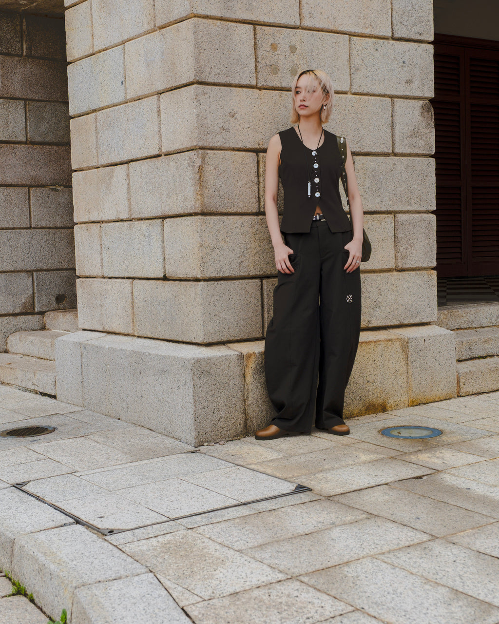 Black-open back Vest