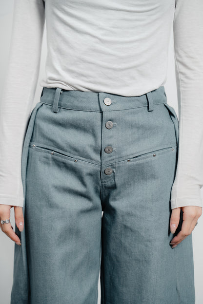 Denim Curved Trousers