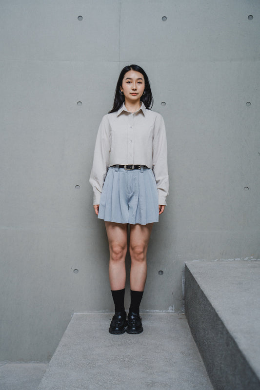 CREAM CROPPED TENCEL COTTON SHIRT