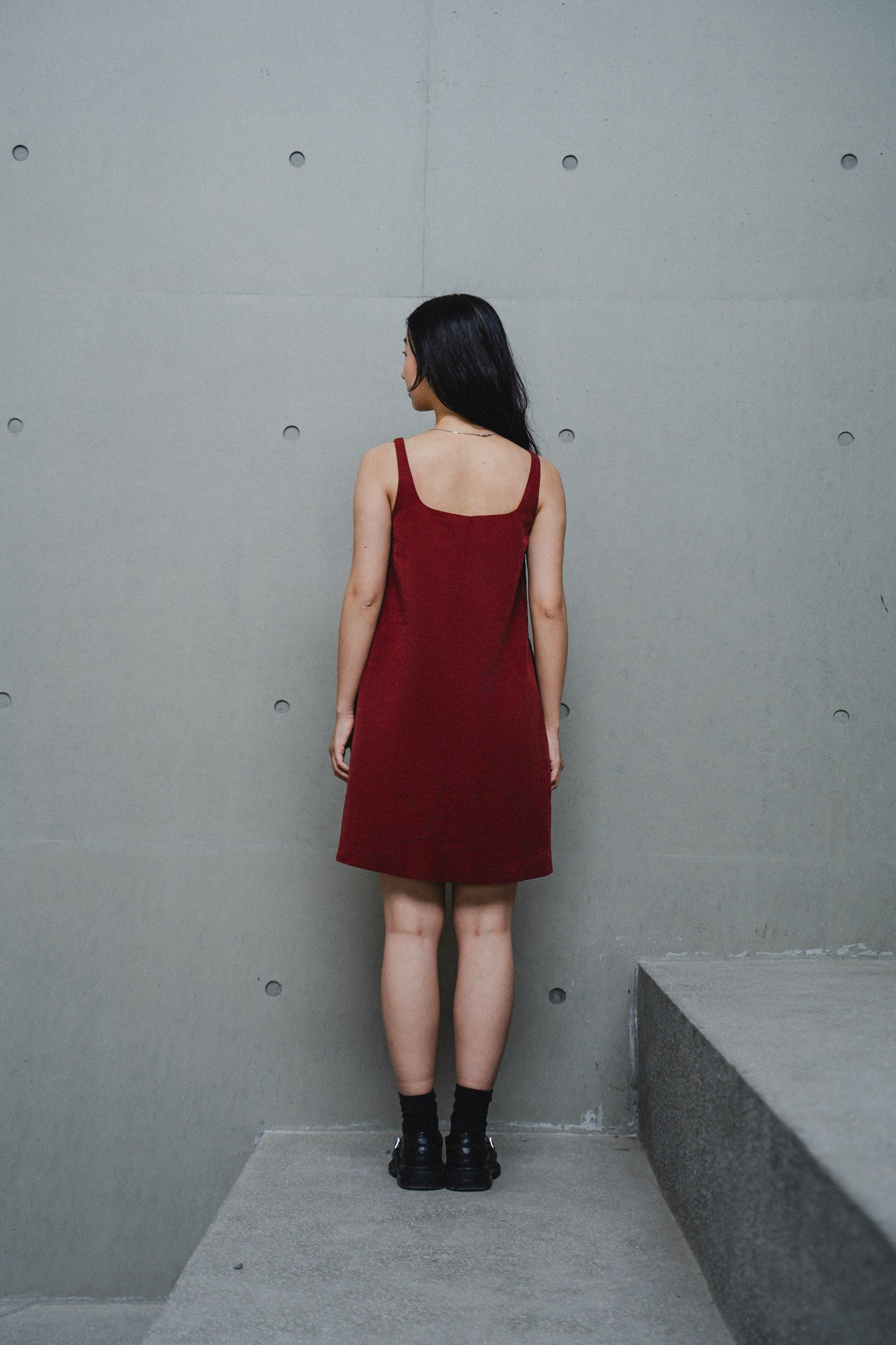 CONTRAST-PANEL RED MINI DRESS