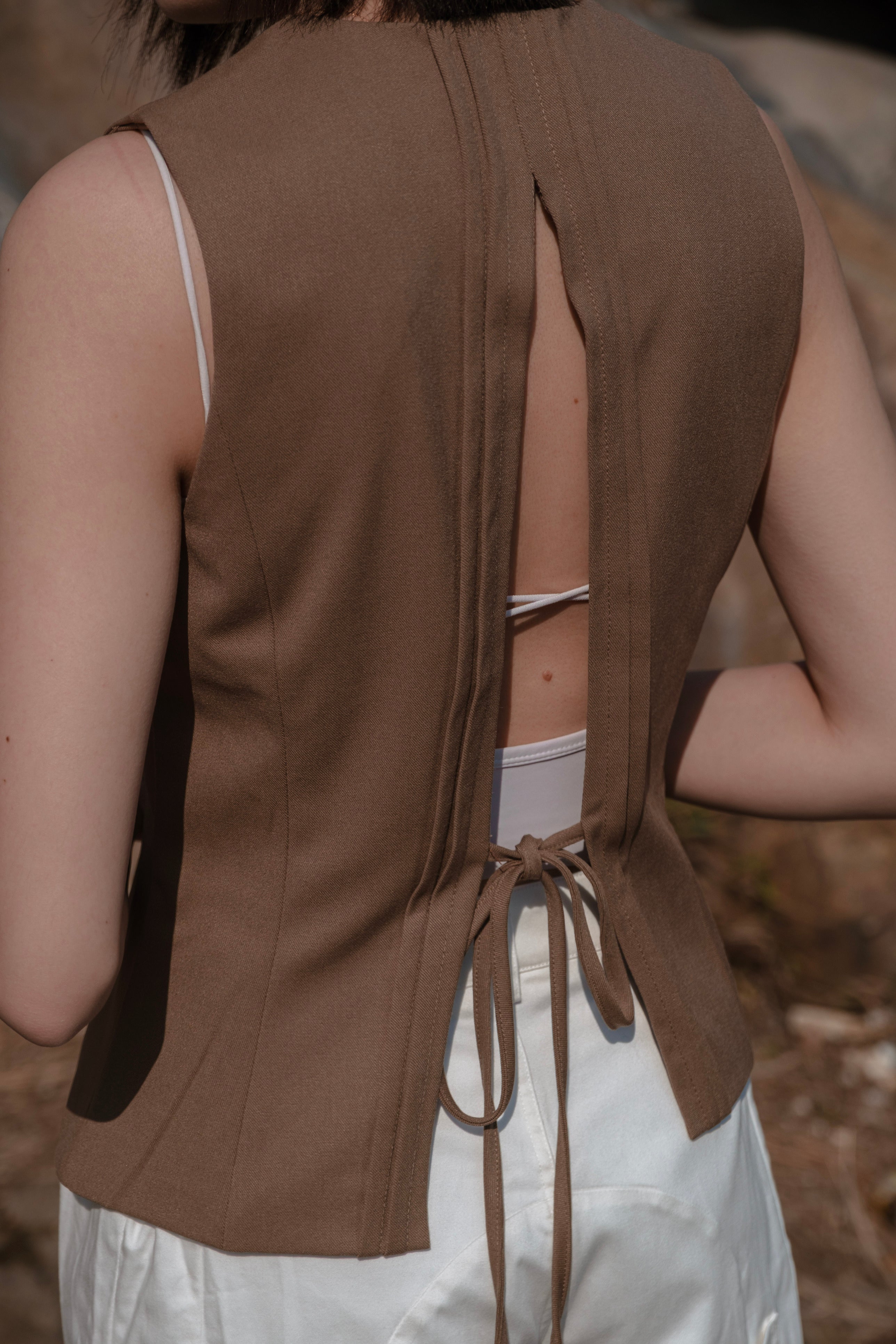 Khaki -open back Vest