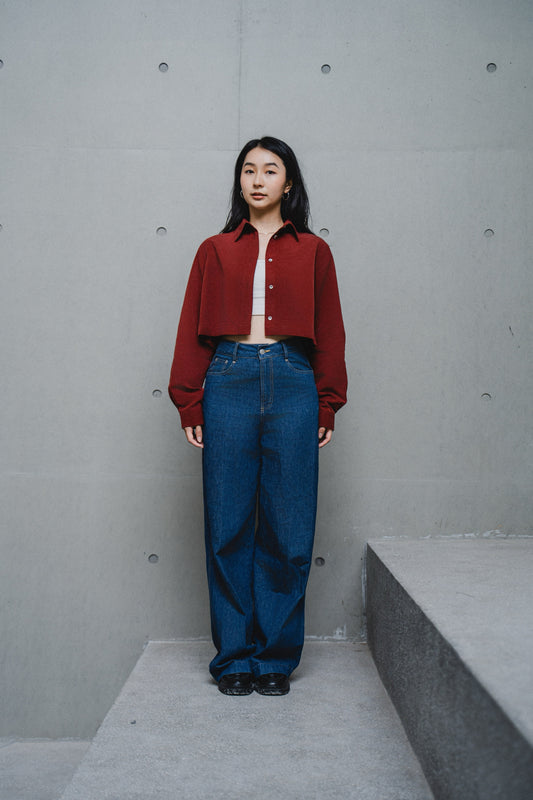 RED CROPPED TENCEL COTTON SHIRT