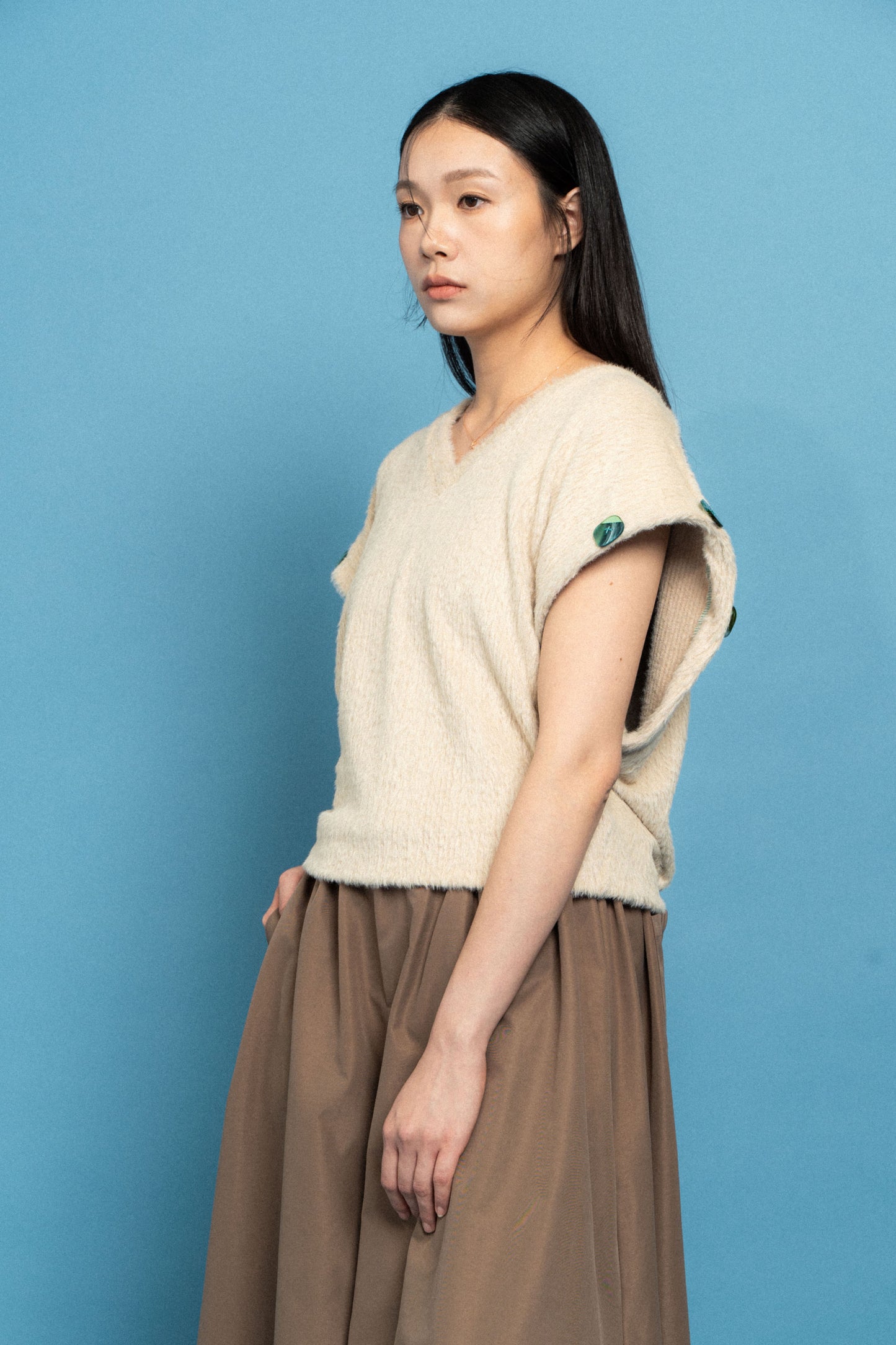 Cream Stretch sleeveless jumper