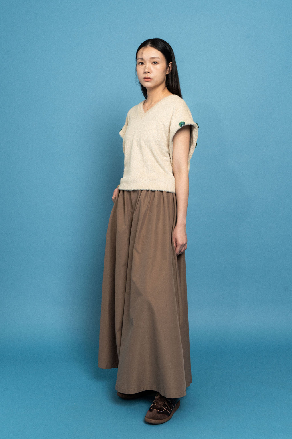 Cream Stretch sleeveless jumper