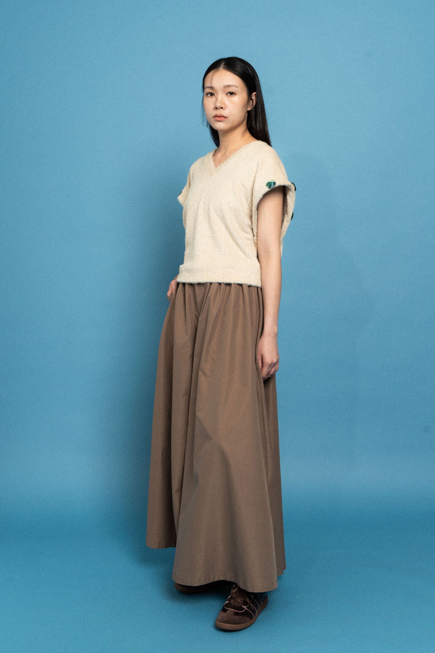 Cream Stretch sleeveless jumper