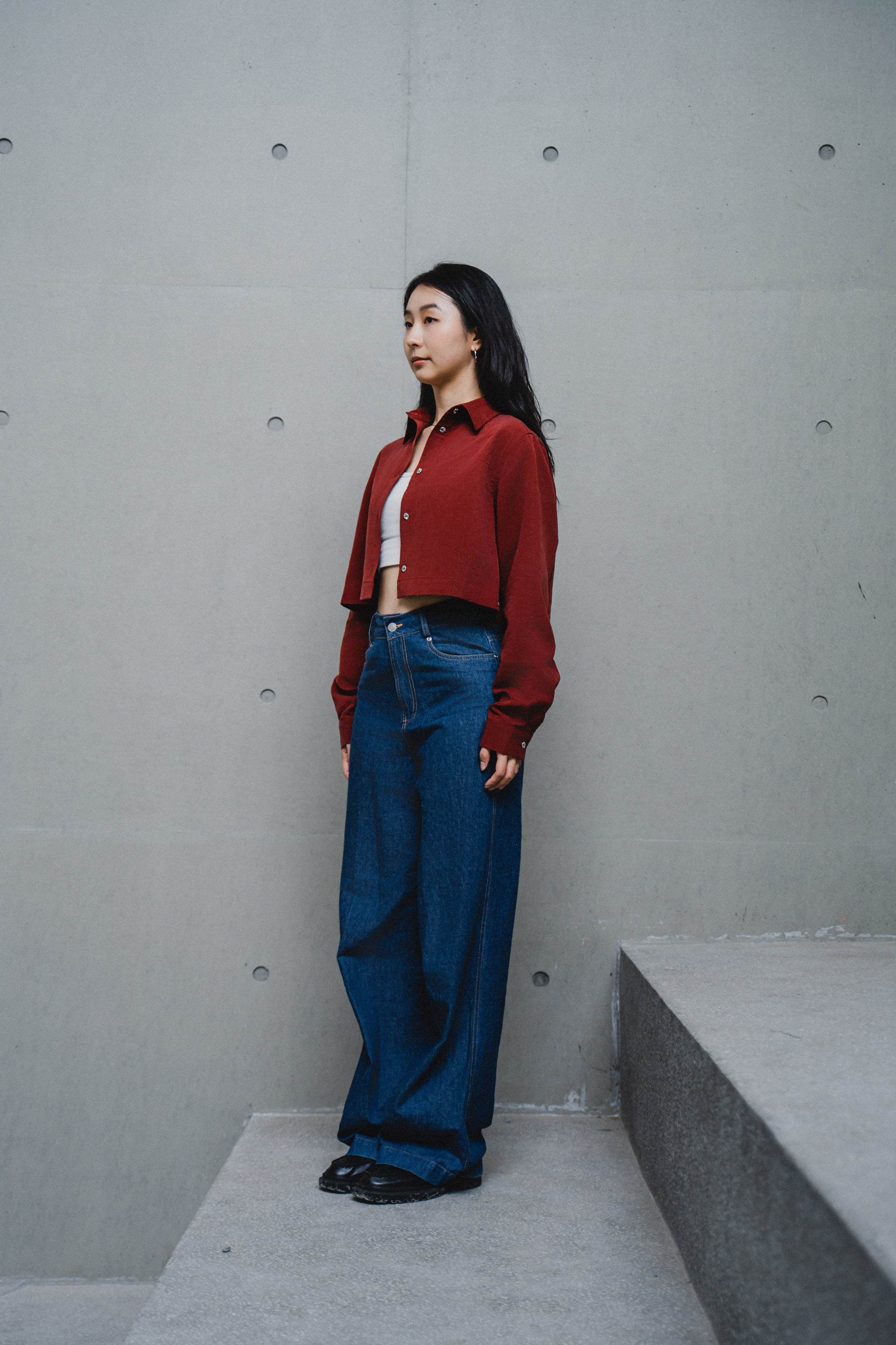 RED CROPPED TENCEL COTTON SHIRT
