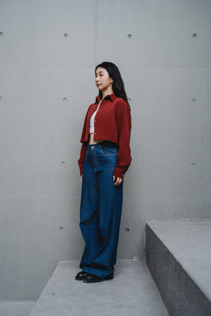 RED CROPPED TENCEL COTTON SHIRT