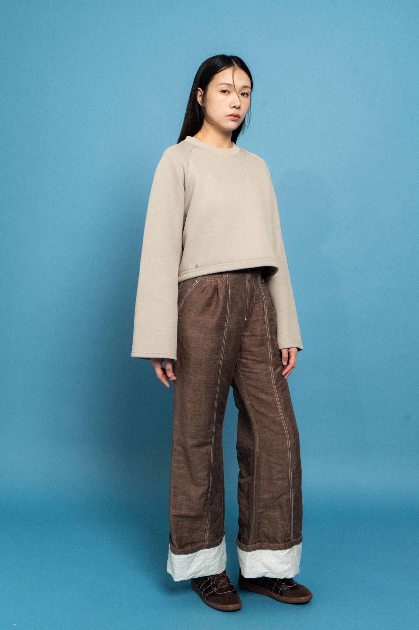 Cream Sleeve Crop Sweatshirt