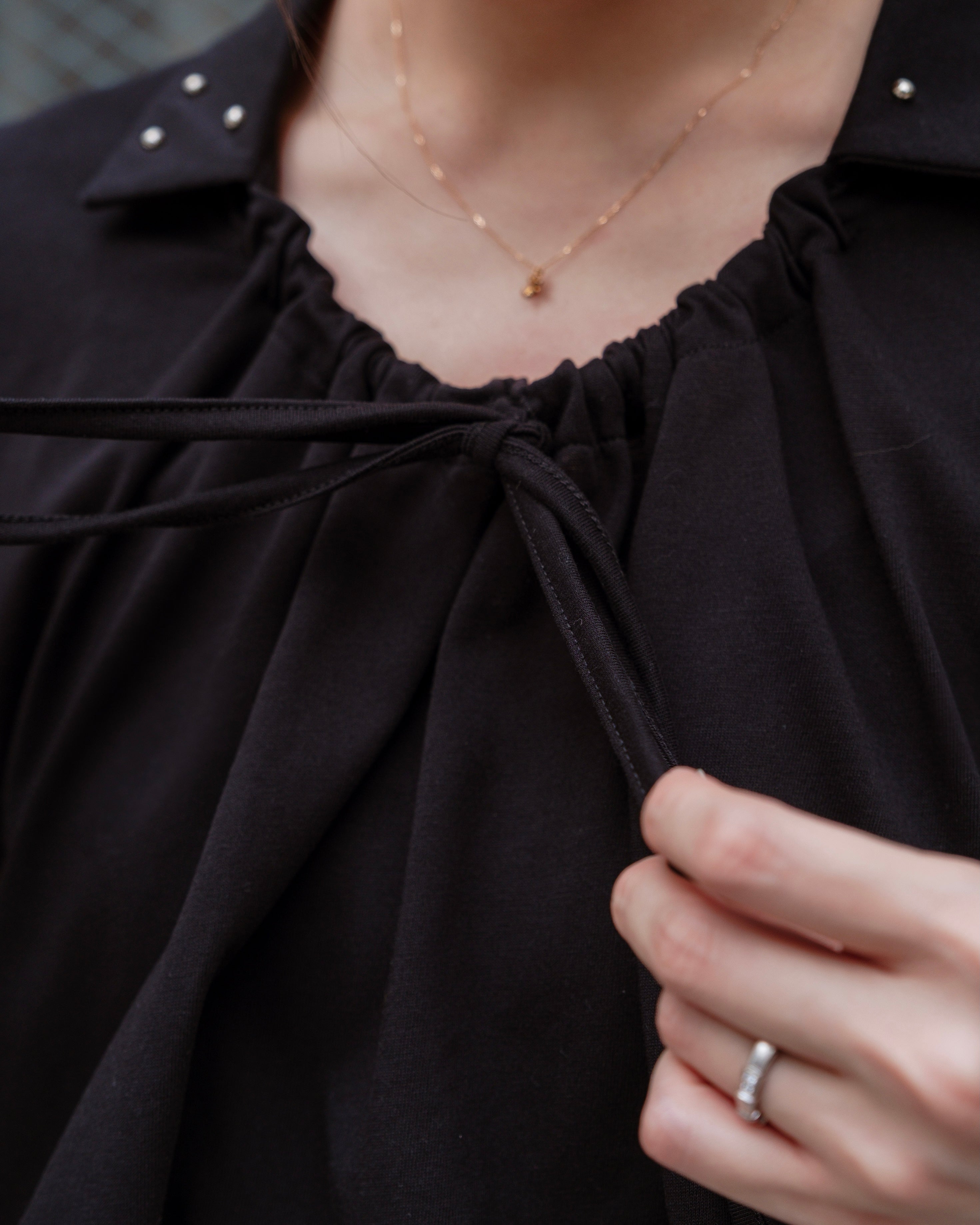 Black Drawstring Polo Shirt