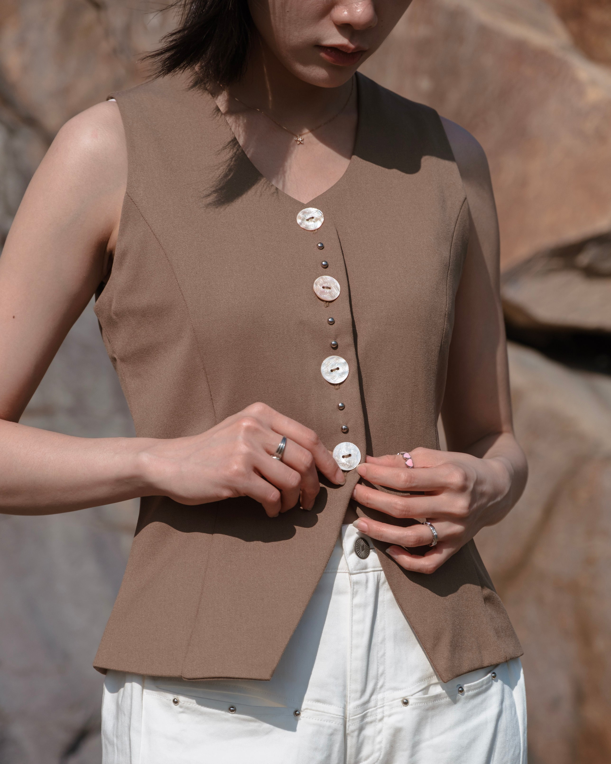 Khaki -open back Vest