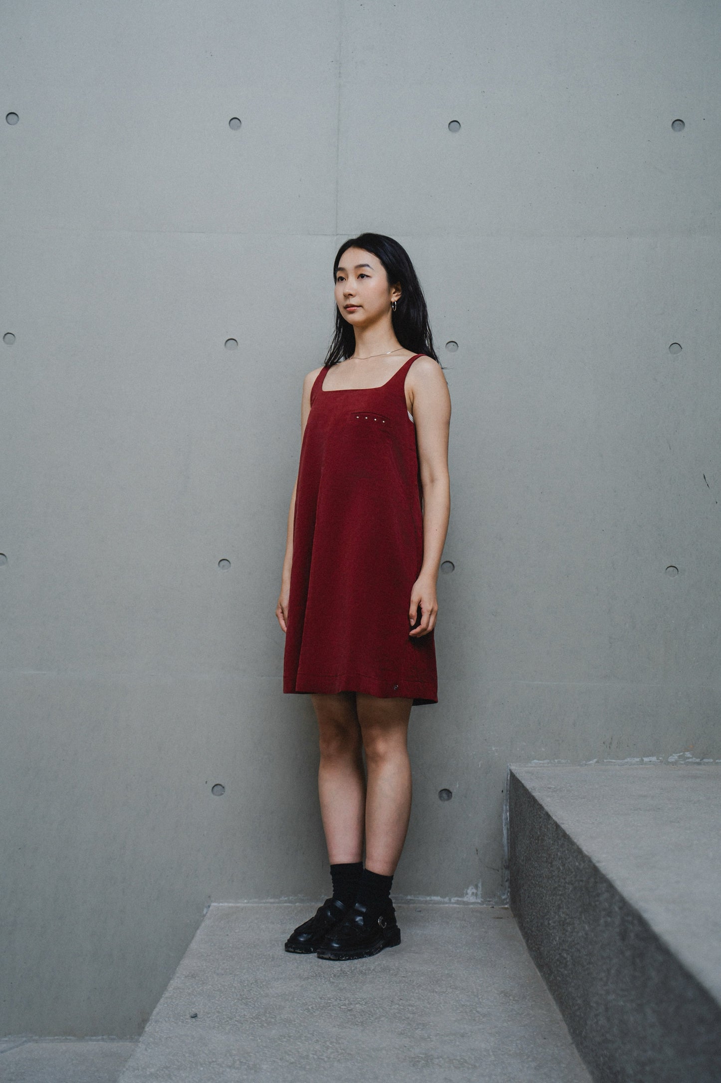 CONTRAST-PANEL RED MINI DRESS