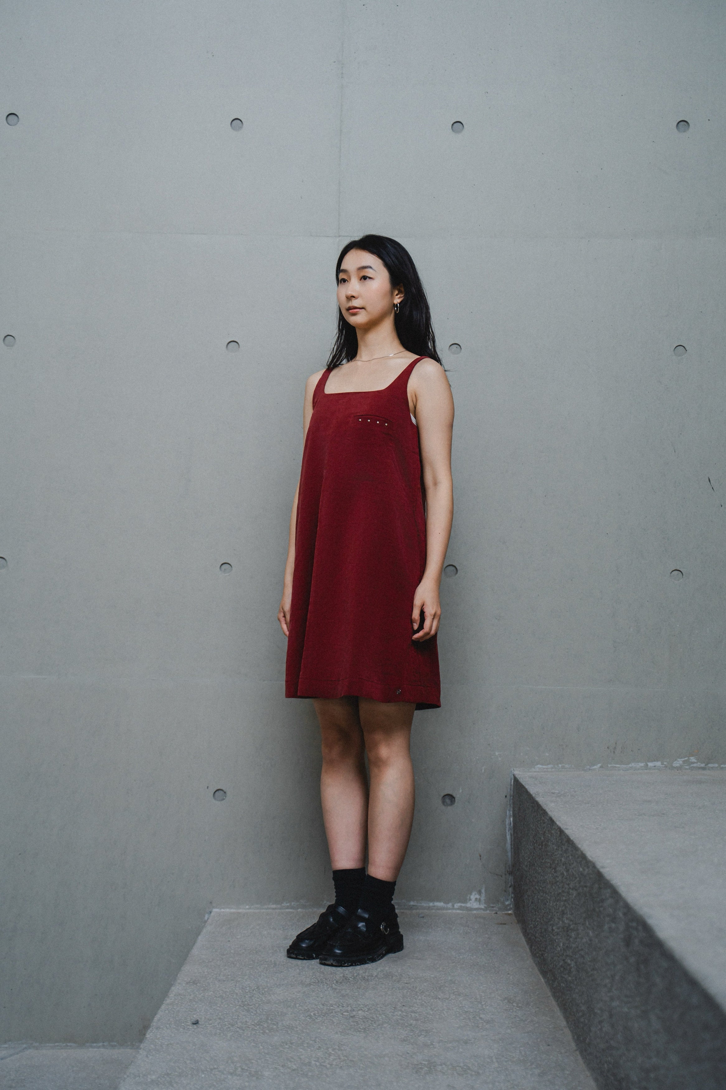 CONTRAST-PANEL RED MINI DRESS