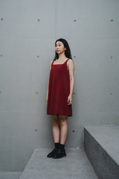 CONTRAST-PANEL RED MINI DRESS