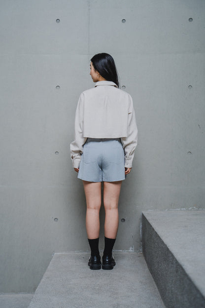 CREAM CROPPED TENCEL COTTON SHIRT