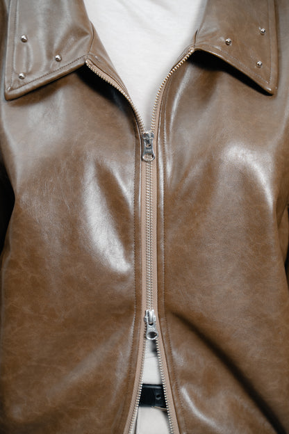 Brown Leather Bomber Jacket