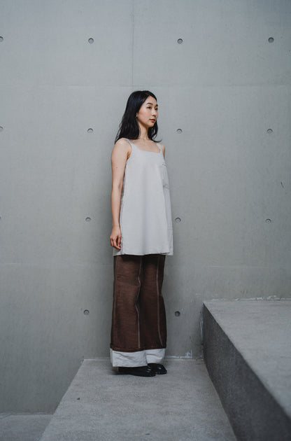 CONTRAST-PANEL CREAM MINI DRESS