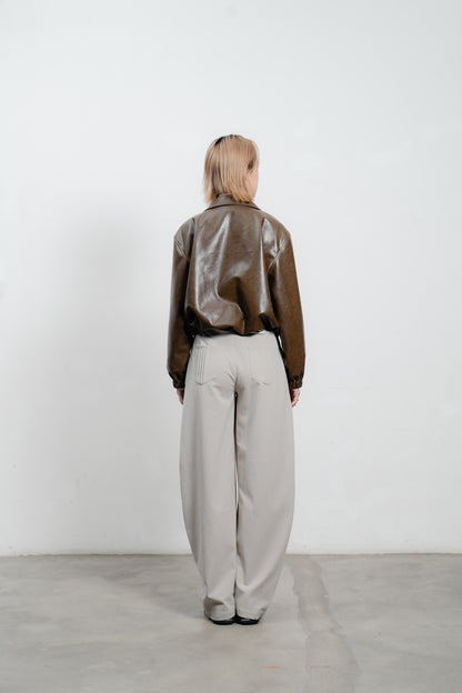 Brown Leather Bomber Jacket