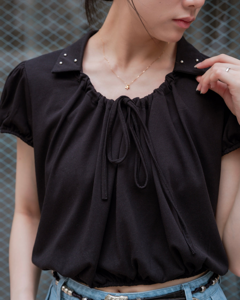 Black Drawstring Polo Shirt