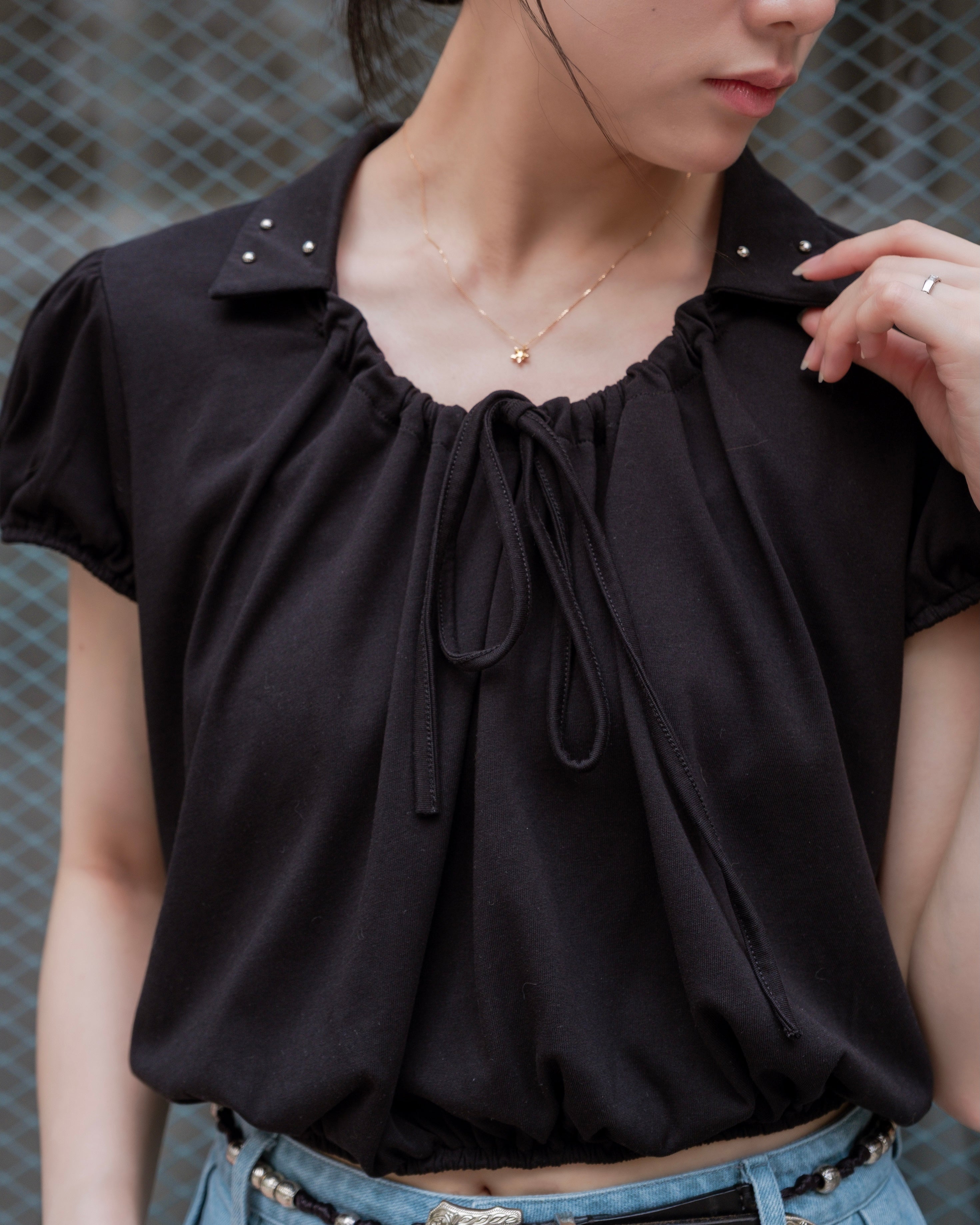 Black Drawstring Polo Shirt