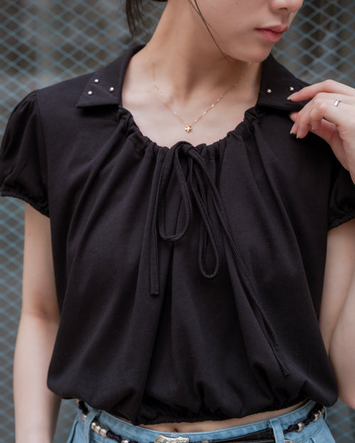 Black Drawstring Polo Shirt