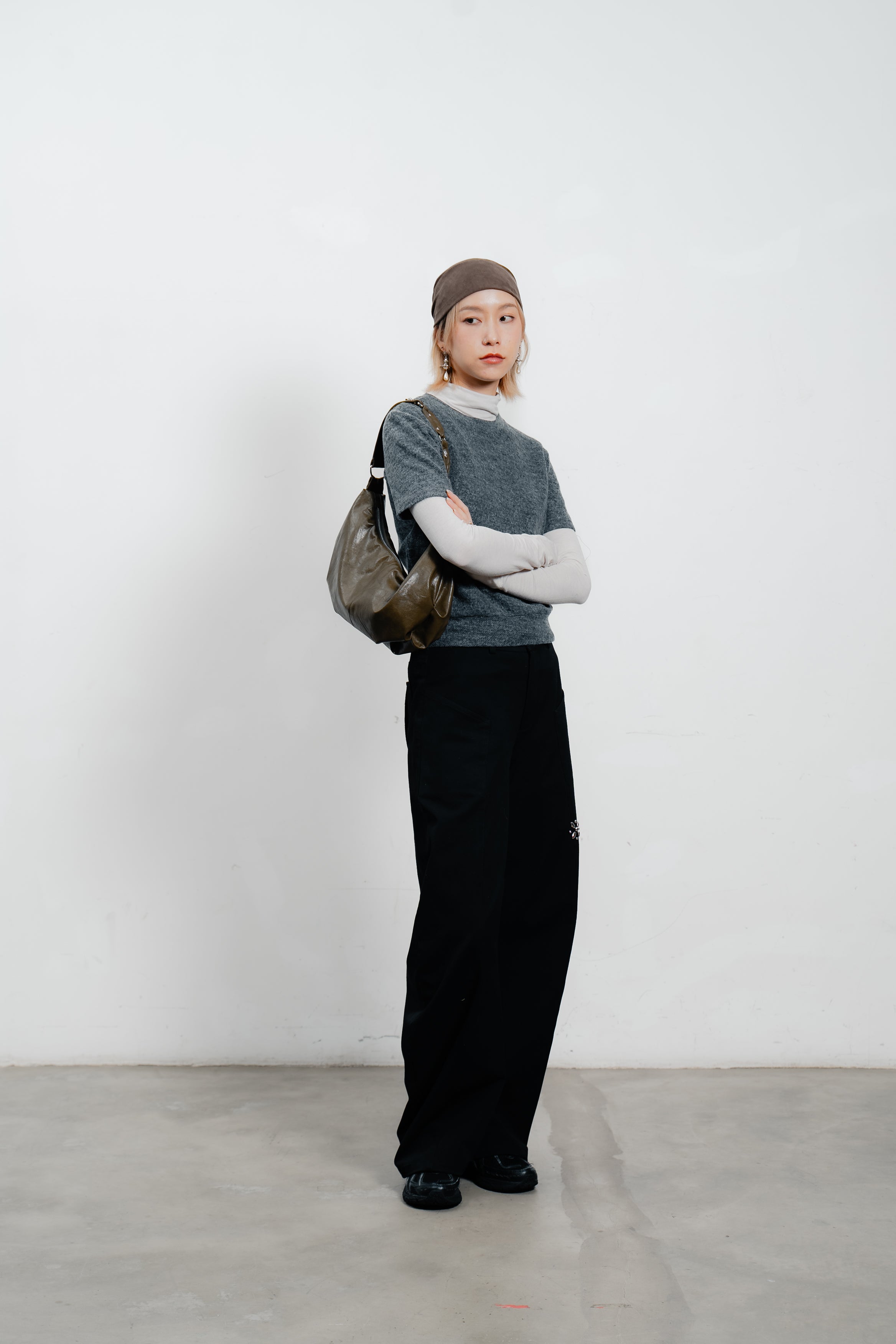 Grey Wool Short Sleeve Jumper
