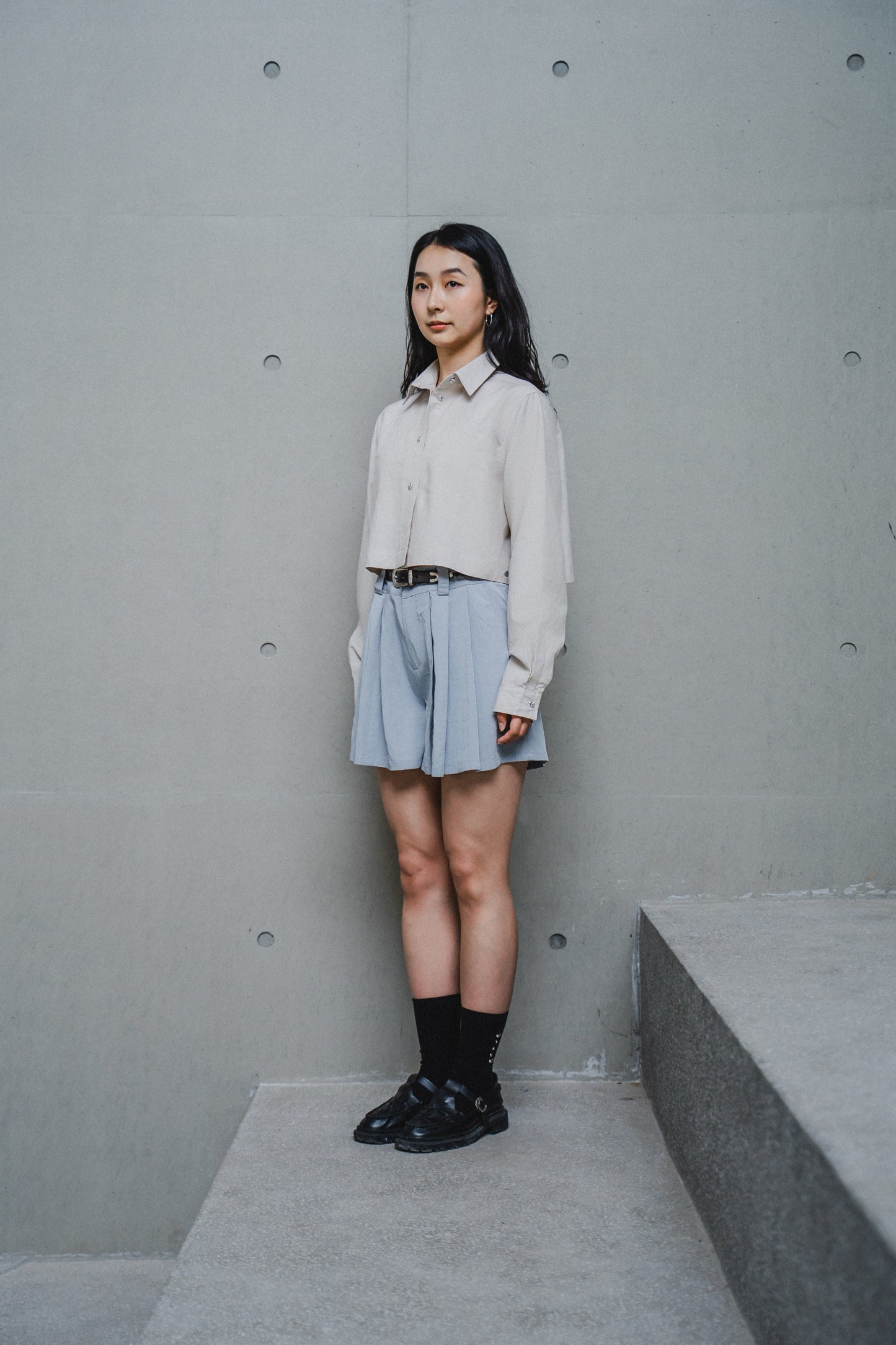 CREAM CROPPED TENCEL COTTON SHIRT