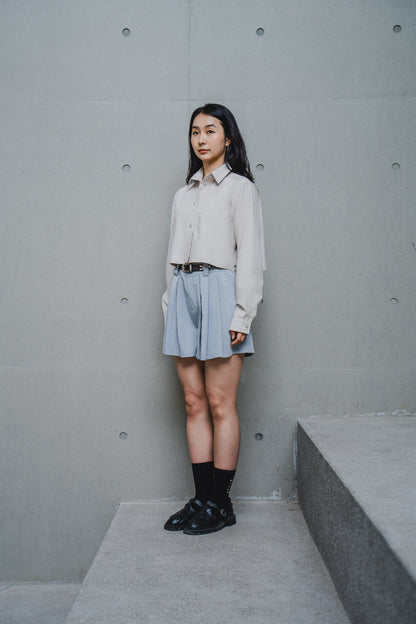 CREAM CROPPED TENCEL COTTON SHIRT