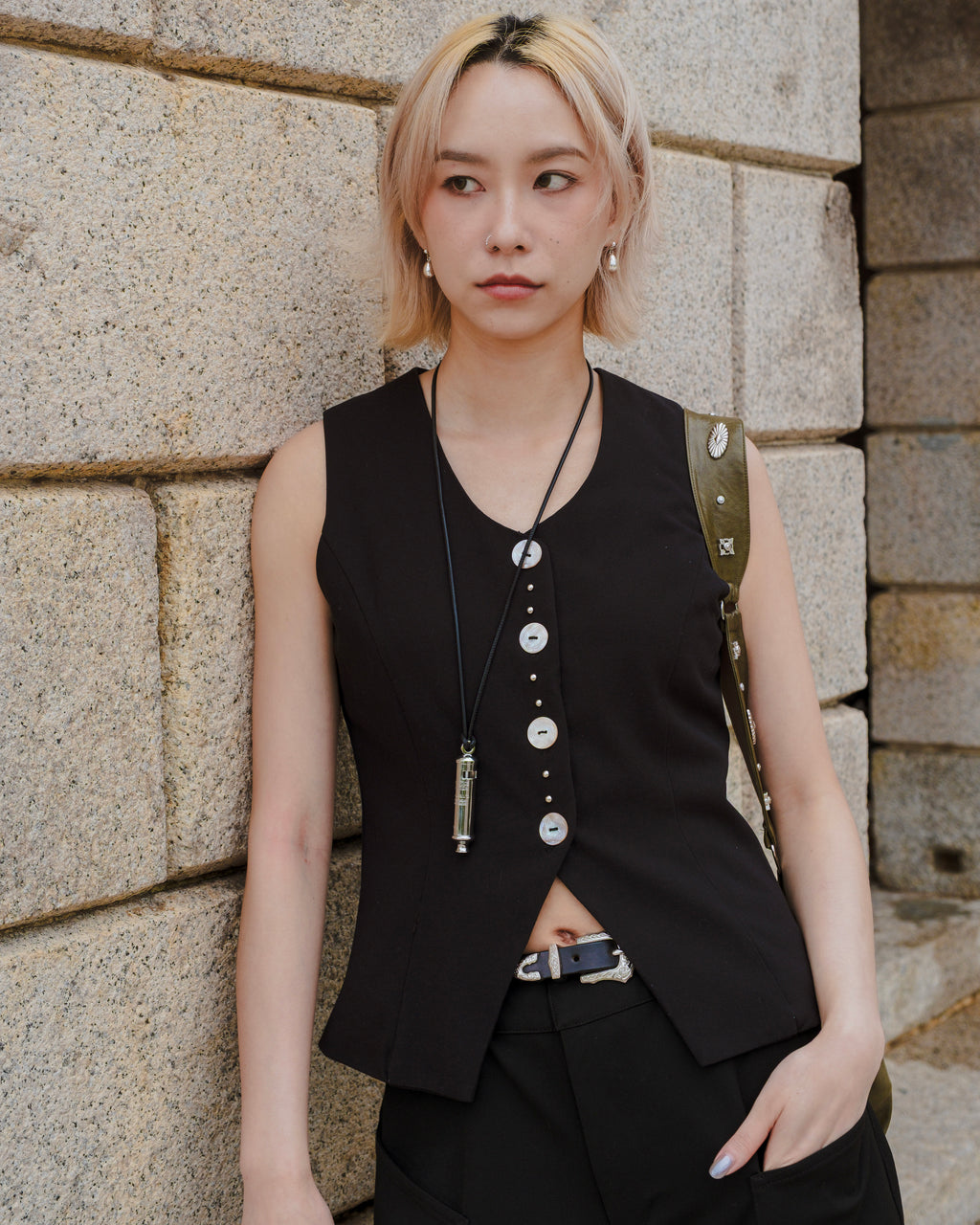 Black-open back Vest