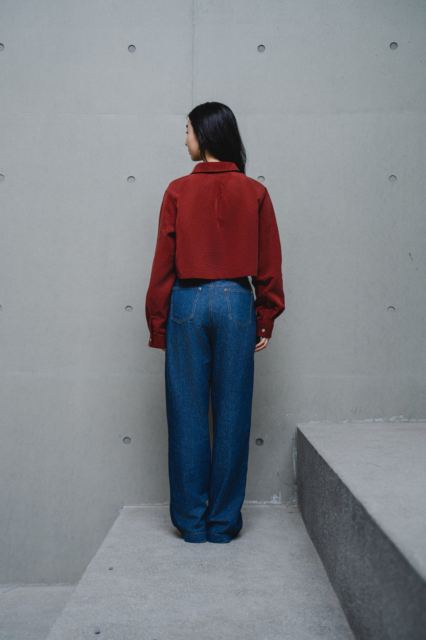 RED CROPPED TENCEL COTTON SHIRT
