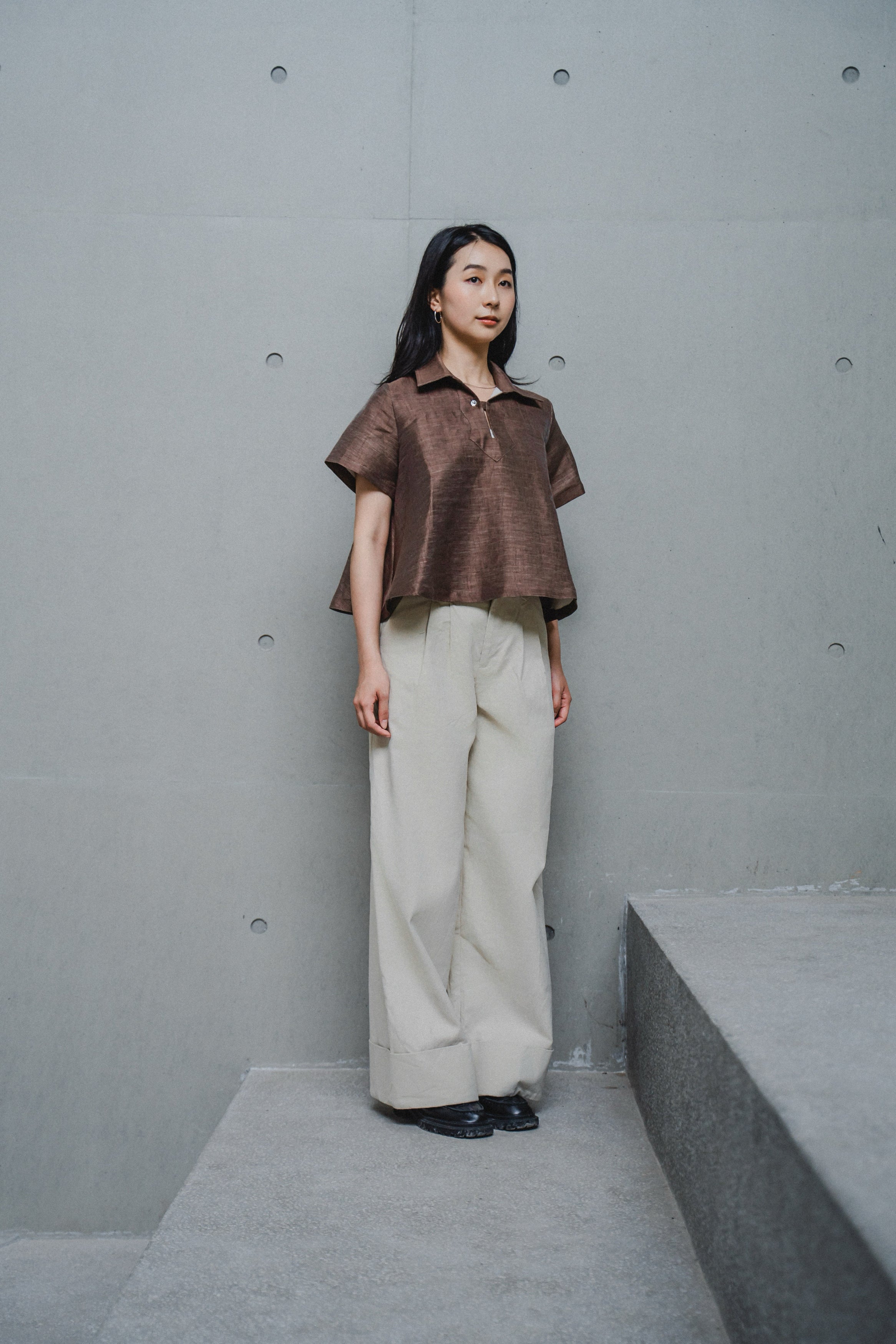 BOXY LINEN POLO SHIRT