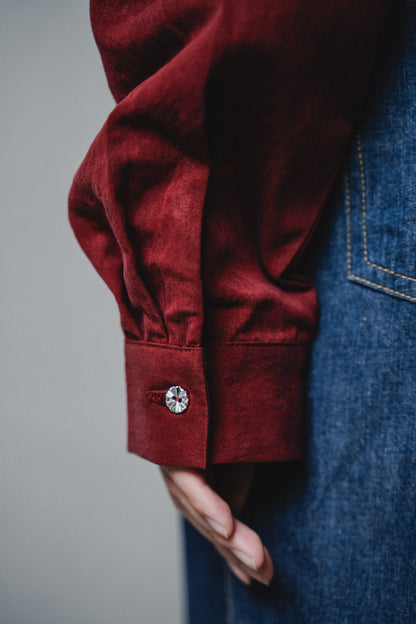 RED CROPPED TENCEL COTTON SHIRT
